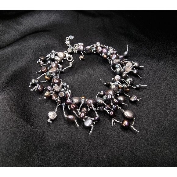 Rare Find Amanda Jaron Studio Multi-Black Pearl Cluster Bracelet With Adjustable - Picture 1 of 7